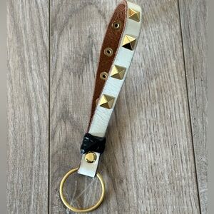 White Leather Keychain w Studs